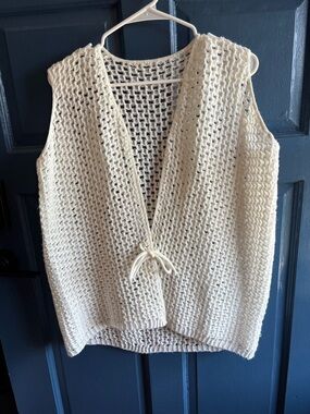Handmade Crochet Open-Weave White Vest